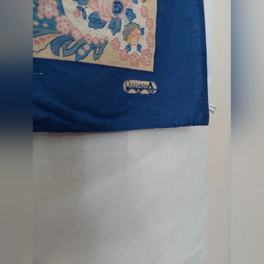 Vintage Oulivado Floral Blue and Peach Scarf